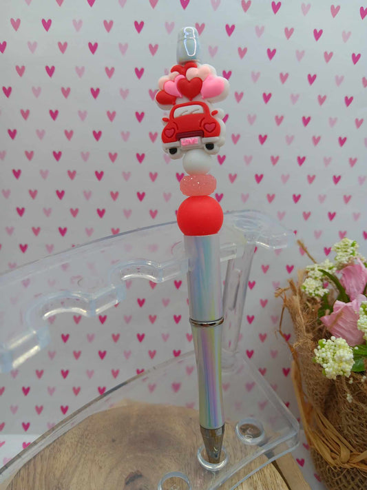 Red Truck w/ Hearts Beaded Ink Pen