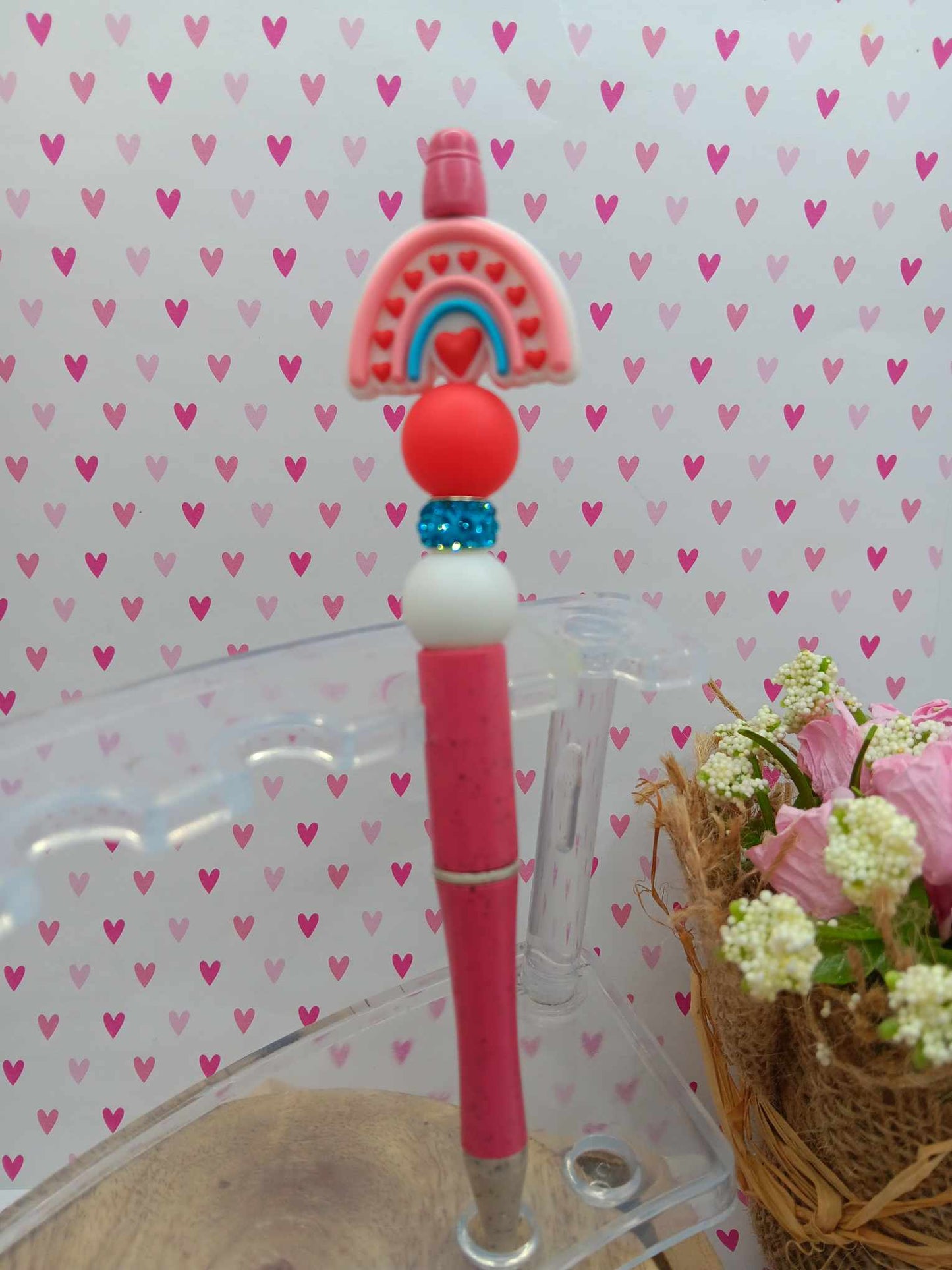 Rainbow w/ Hearts Beaded Ink Pen