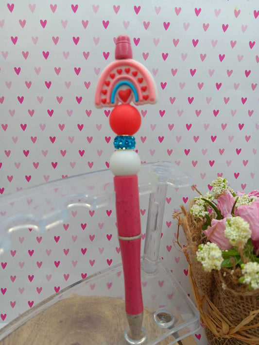 Rainbow w/ Hearts Beaded Ink Pen