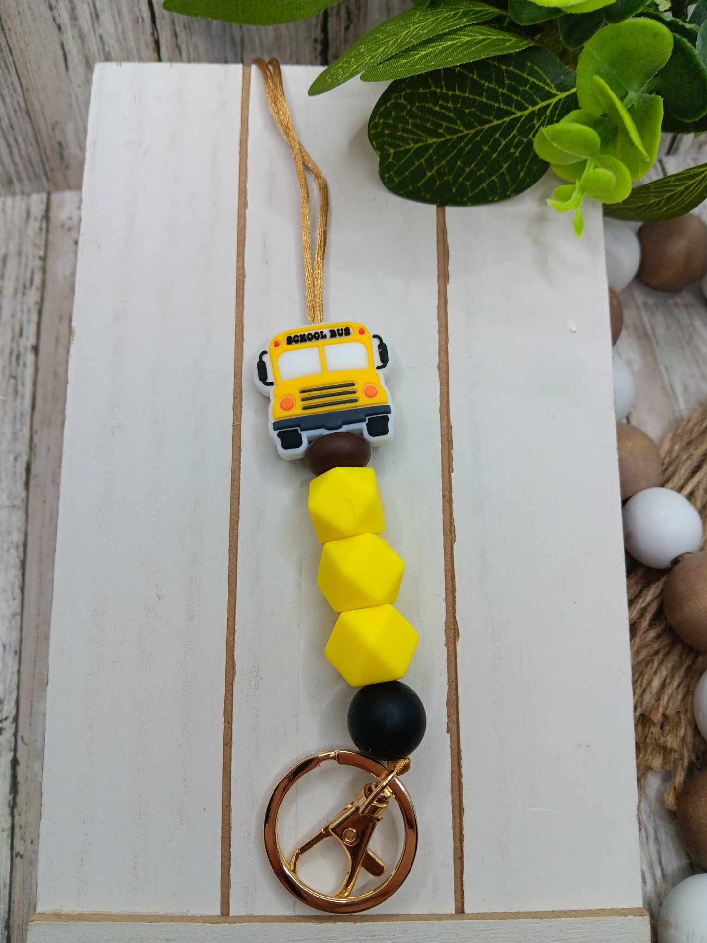 School Bus Beaded Lanyard