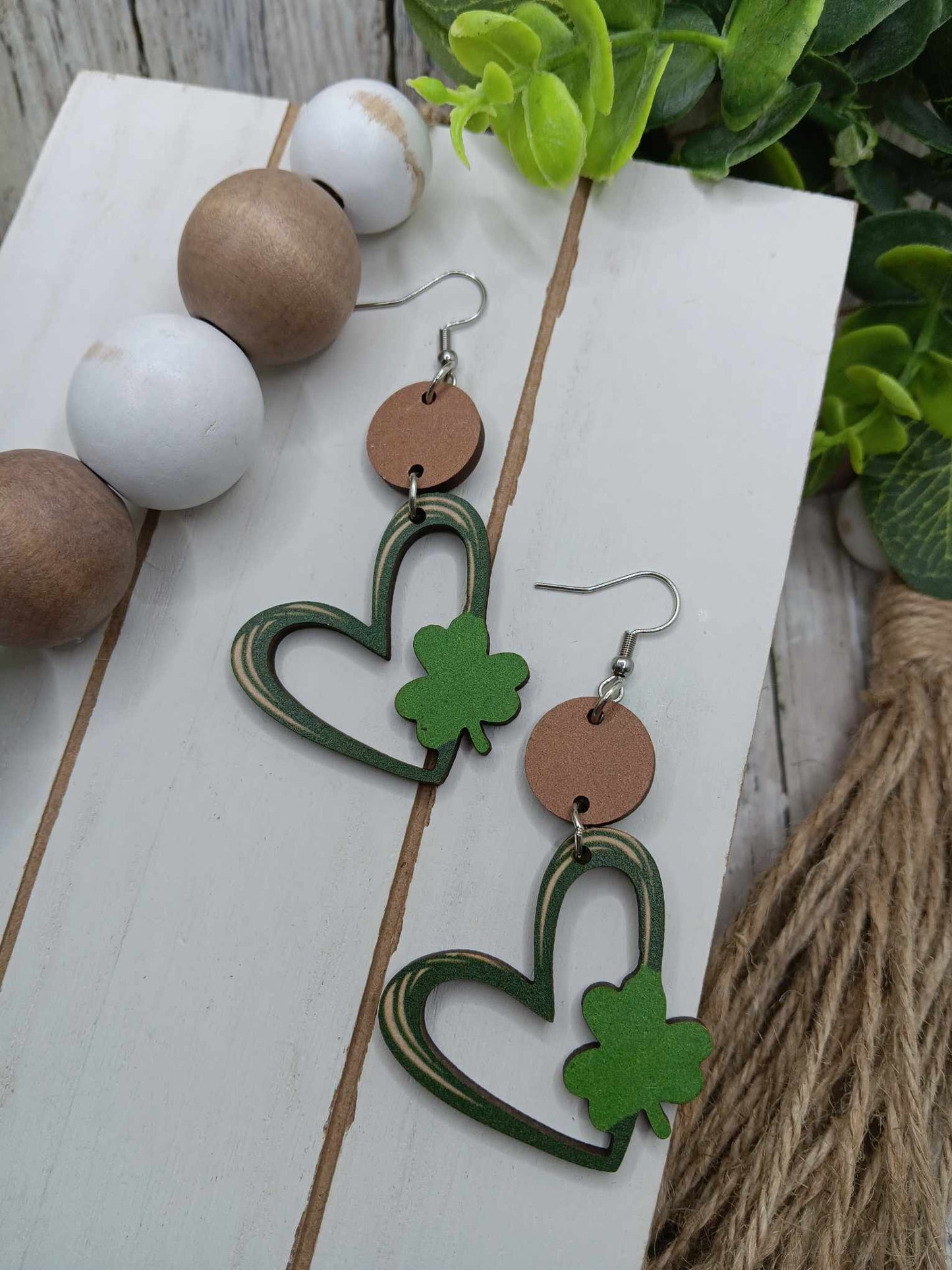 Green Heart w/ Clover Earrings