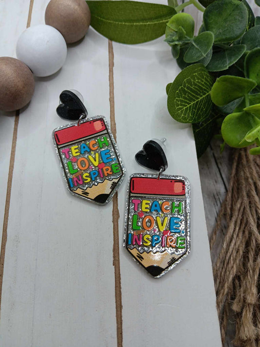 Teach Love Inspire Pencil Earrings