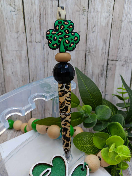 Leopard Shamrock Beaded Ink Pen