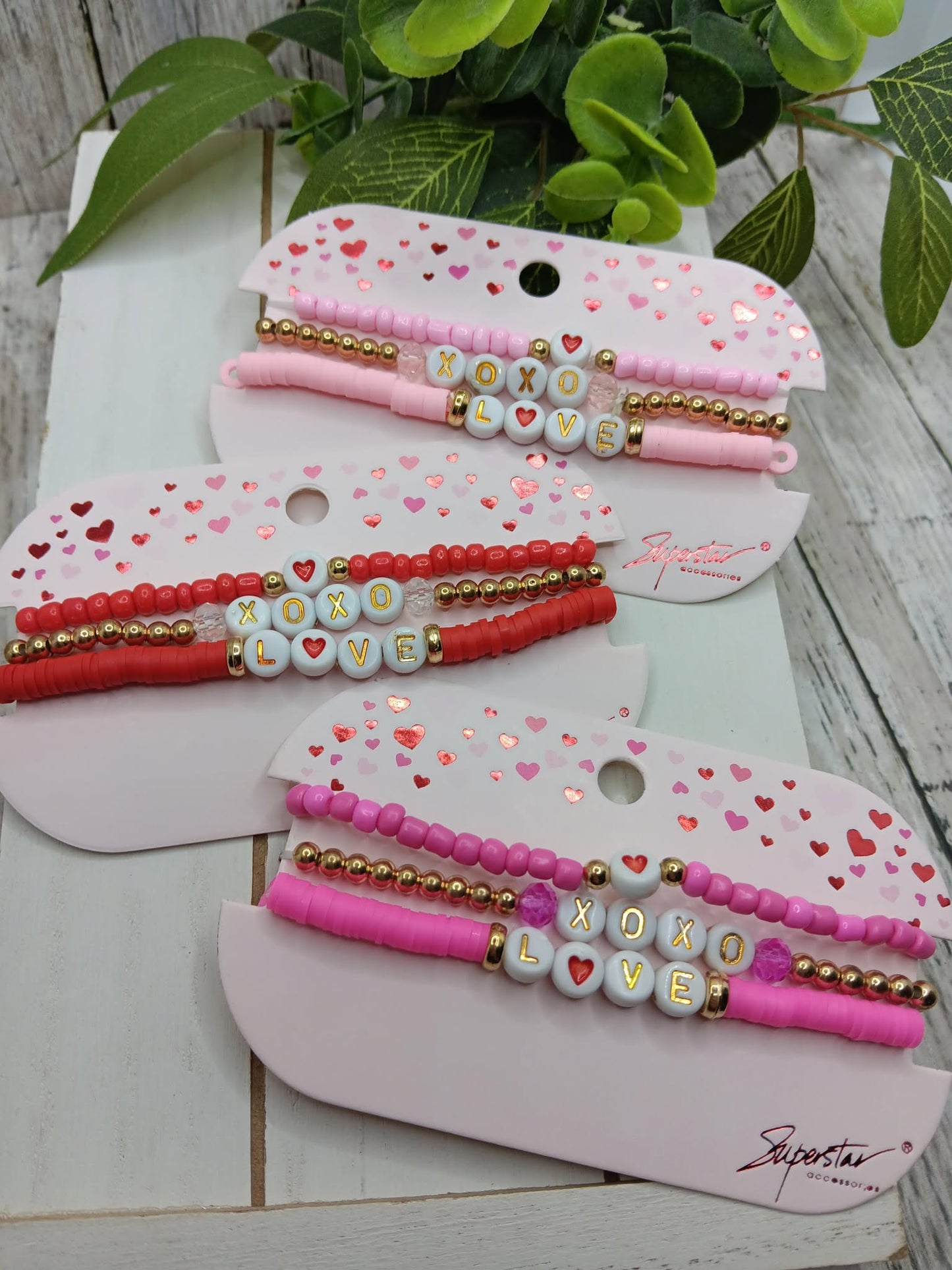 XOXO & Heart Bracelet Set - Light Pink