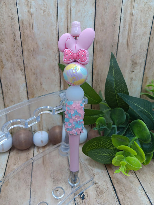 Pink & Blue Easter Bunny Beaded Ink Pen