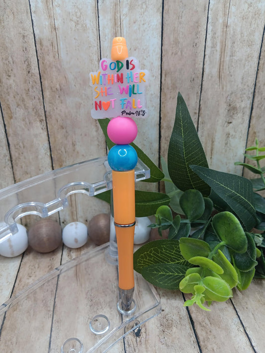 God is Within her so she will NOT Fall Beaded Ink Pen