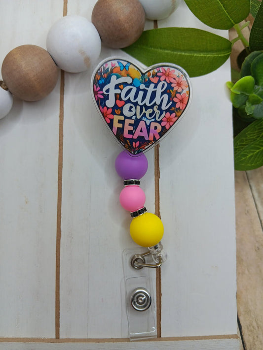 Faith Heart Beaded Badge Reel