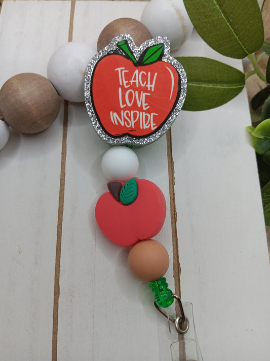 Teach Love Inspire Beaded Badge Reel