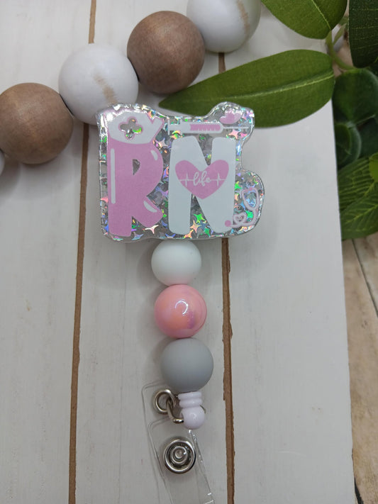 RN Pink Glitter Beaded Badge Reel