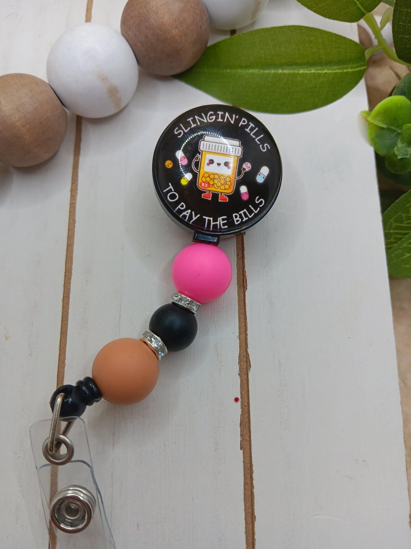 Slinging Pills to Pay the Bills Beaded Badge Reel