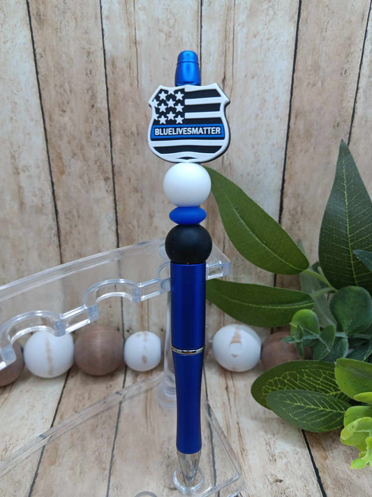 Blue Lives Matter Beaded Ink Pen