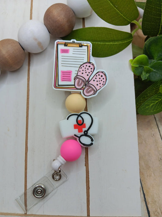 Notes & Croc Shoes Beaded Badge Reel