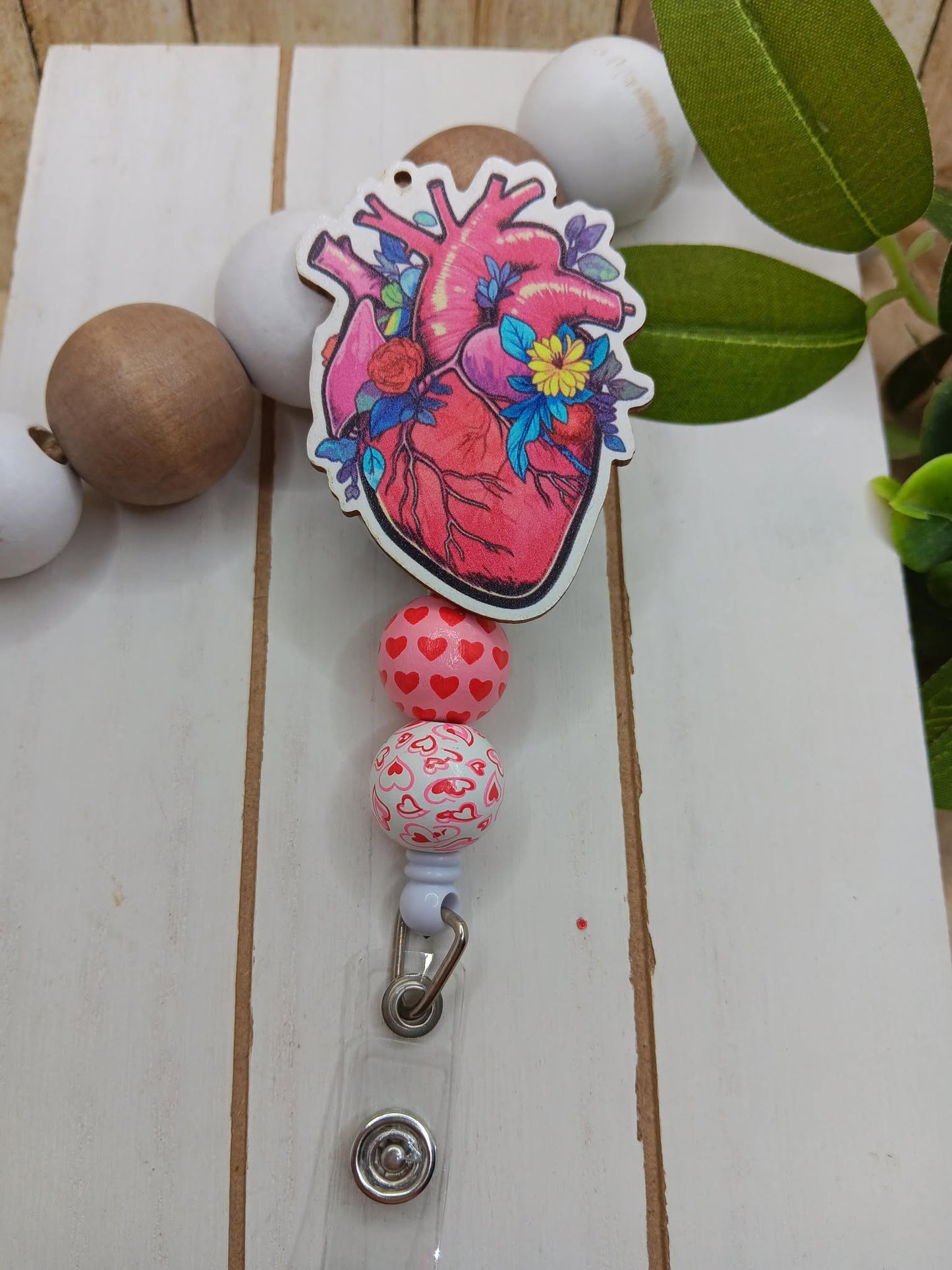Heart Beaded Badge Reel