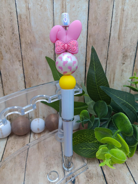 Pink Bunny Ears Beaded Ink Pen