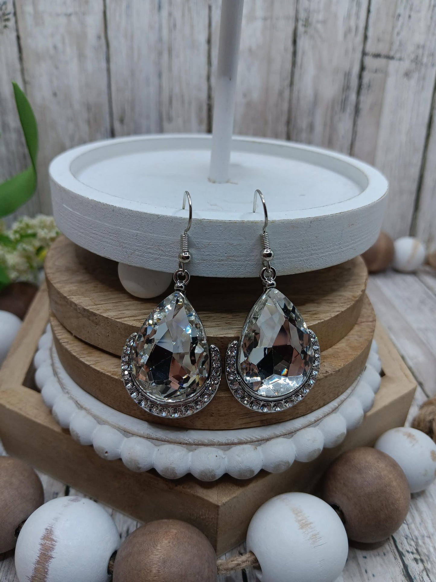 Silver Teardrop Rhinestone Earrings