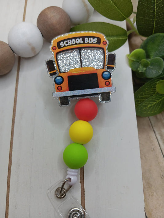 School Bus Beaded Badge Reel