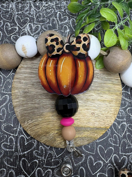 Leopard Pumpkin Beaded Badge Reel