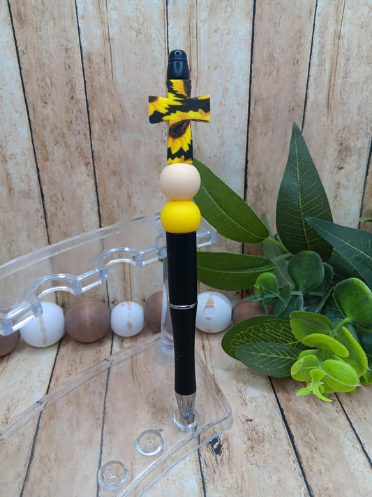 Sunflower Cross Beaded Ink Pen