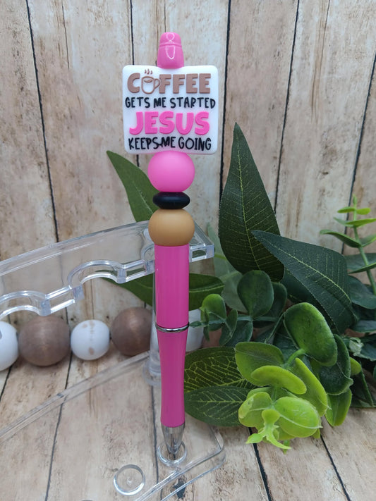 Coffee Gets me Started Jesus Keeps Me Going Beaded Ink Pen