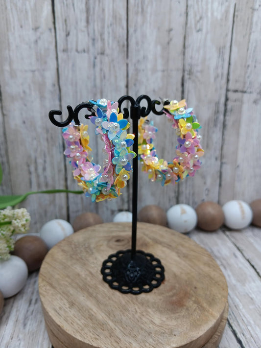 Multicolor Flower Hoop Earrings