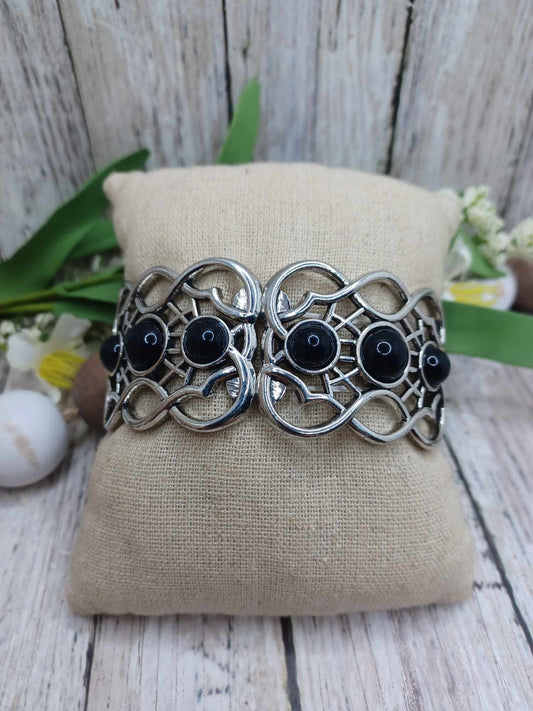 Silver Filigree Bracelet w/ Black Accents