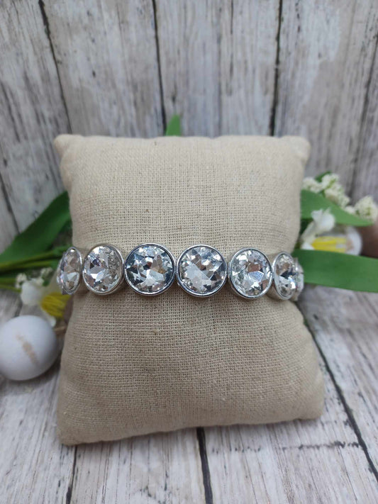 Silver Stretch Bracelet w/ Rhinestone Accents