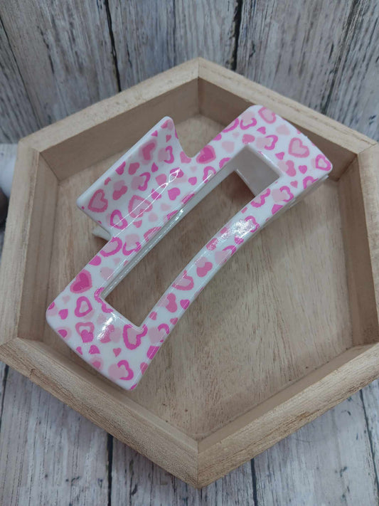 White w/ Hearts Hair Claw Clip