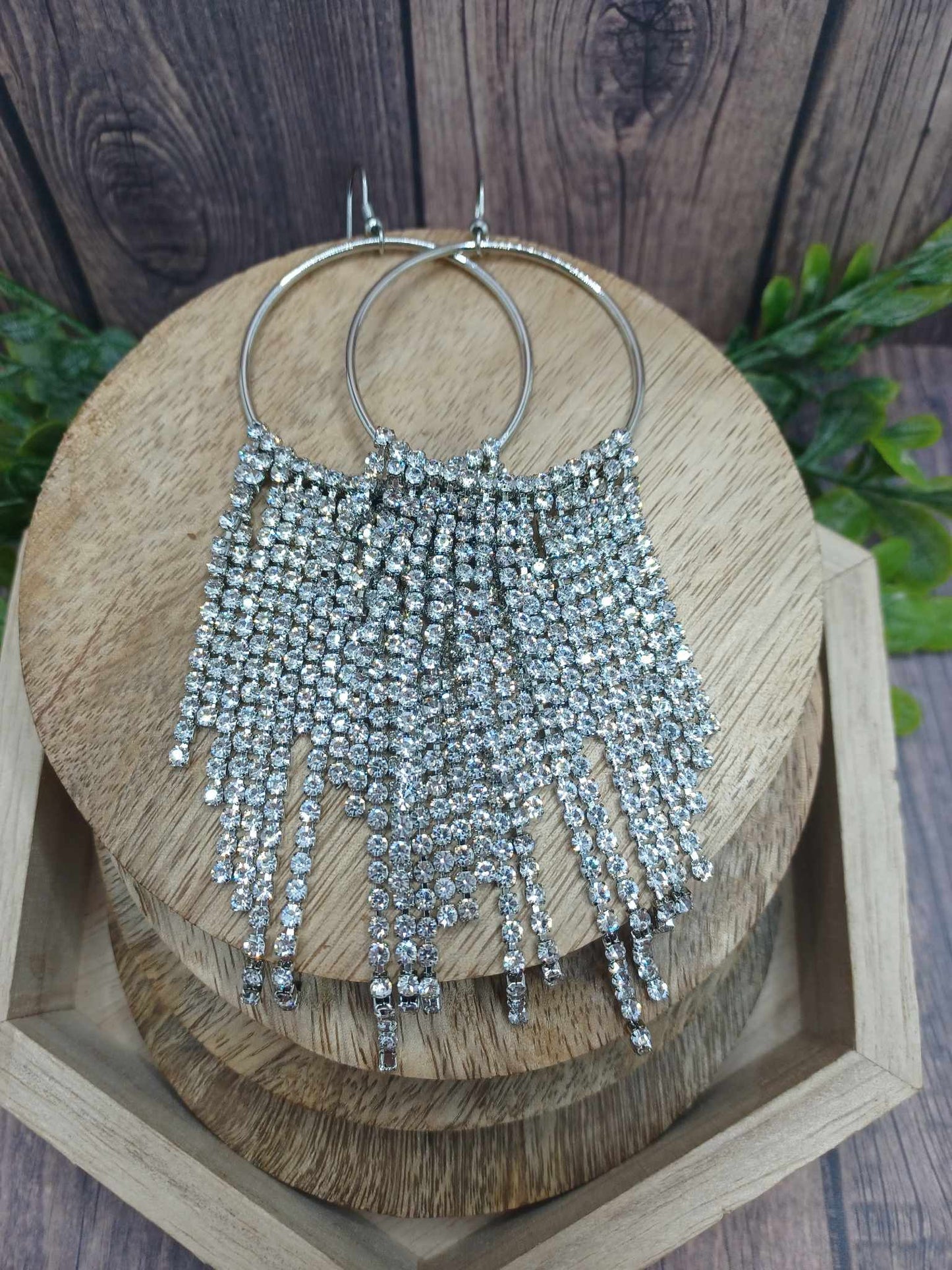 Silver Rhinestone Tassel Earrings