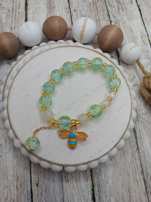 Green Bee Beaded Bracelet