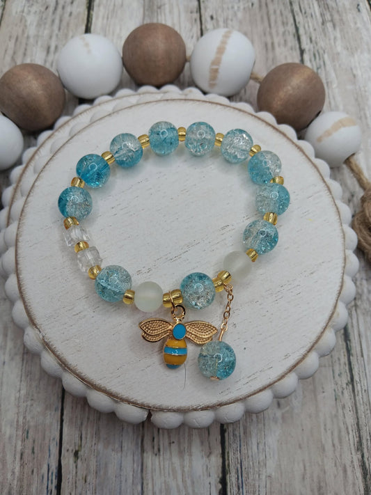 Blue Bee Beaded Bracelet