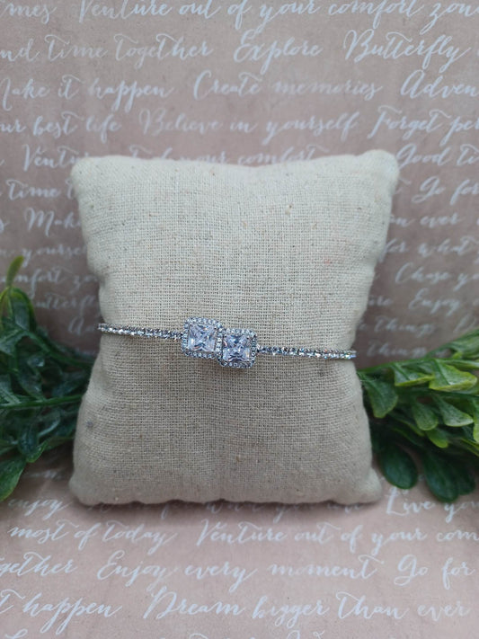 Silver Bracelet w/ Rhinestone Details