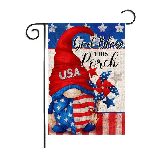 God Bless this Porch Red, White, & Blue Gnome Yard Flag