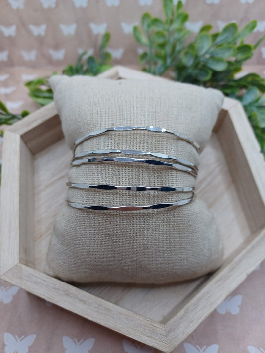 Silver Stacked & Textured Cuff Style Bracelet
