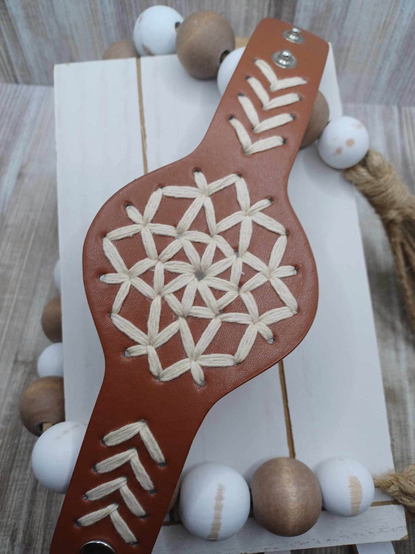 Brown Leather Style Bracelet w/ Woven/Stitched Detail