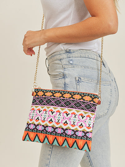 Brightly Colored Aztec Style Crossbody Style Bag
