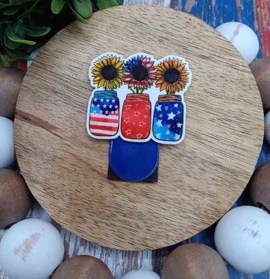 Sunflower Mason Jar Patriotic Magnetic Bookmark