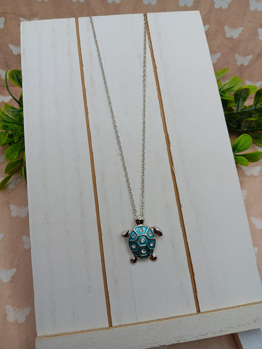 Silver Necklace w/ Blue Sea Turtle Pendant