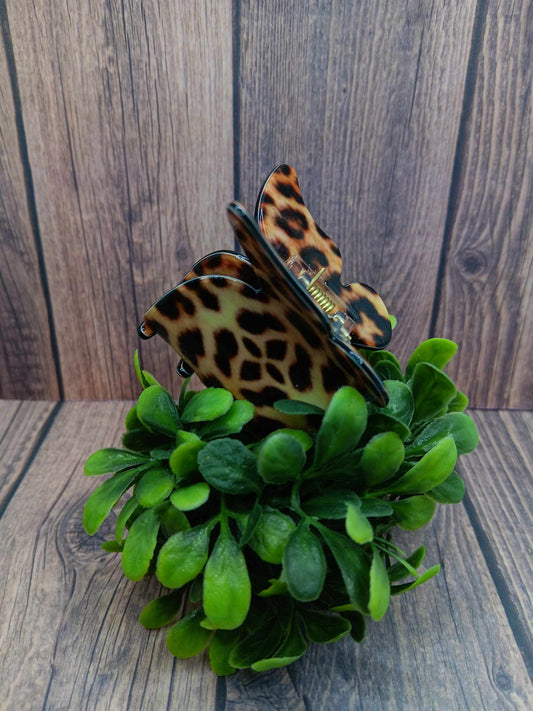 Tan Leopard Butterfly Hair Claw Clip