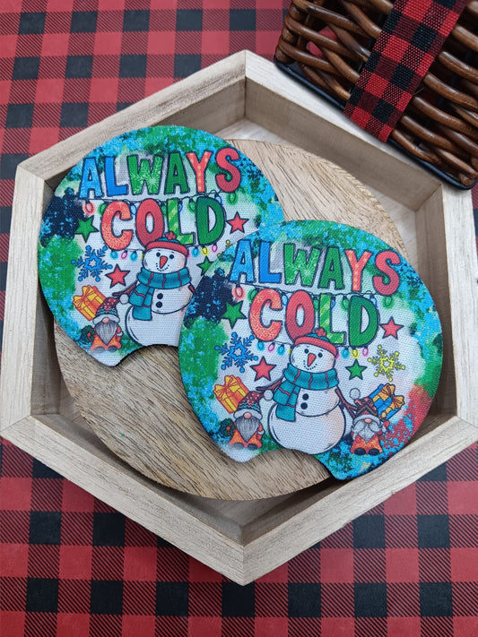 Always Cold Snowman Car Coaster Set