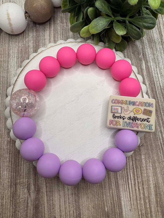 Communication looks different For Everyone Beaded Wristlet - Pink & Purple
