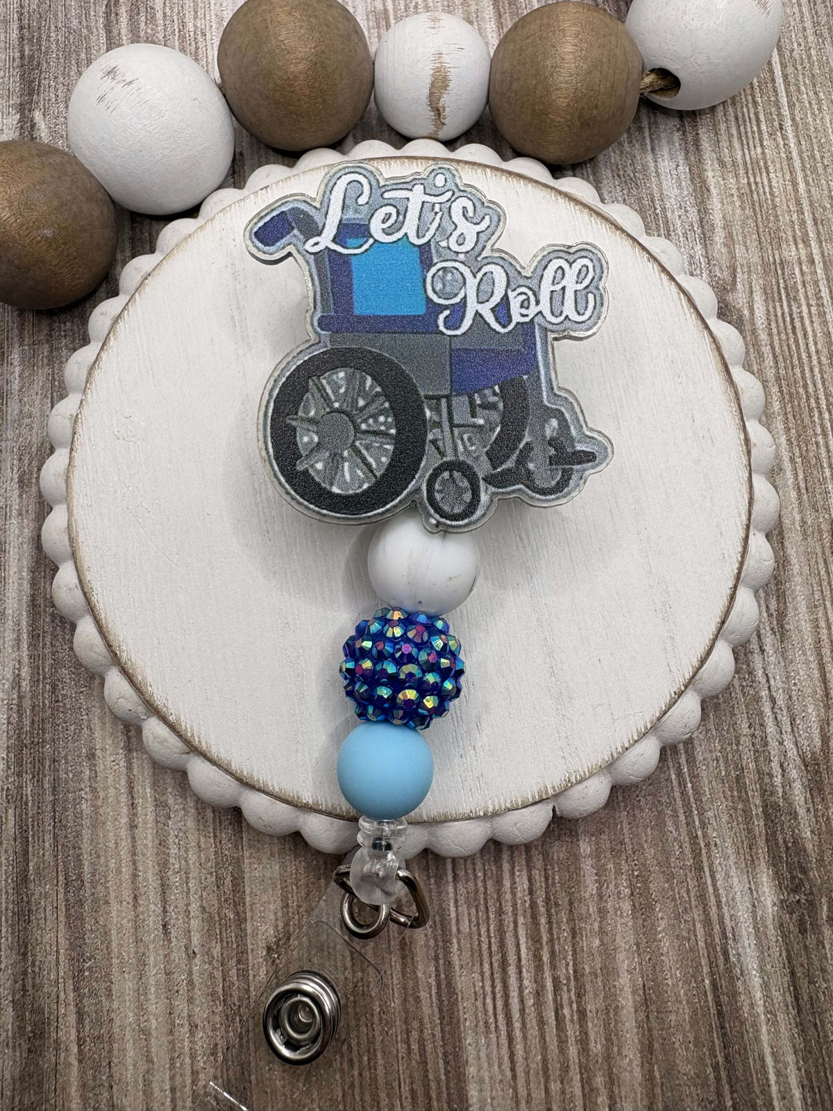 Let's Roll Beaded Badge Reel