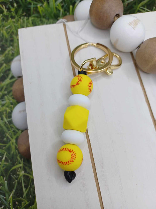 Softball Beaded Keychain