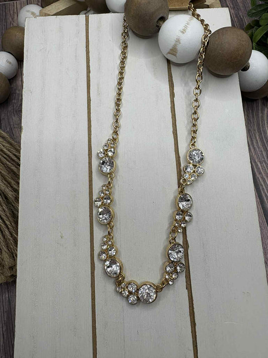 Gold Necklace w/ White Rhinestone Accents