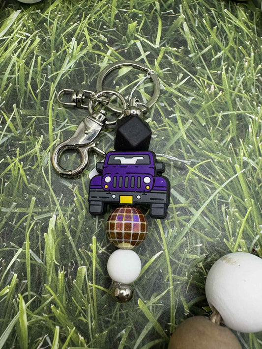 Purple Truck Beaded Keychain