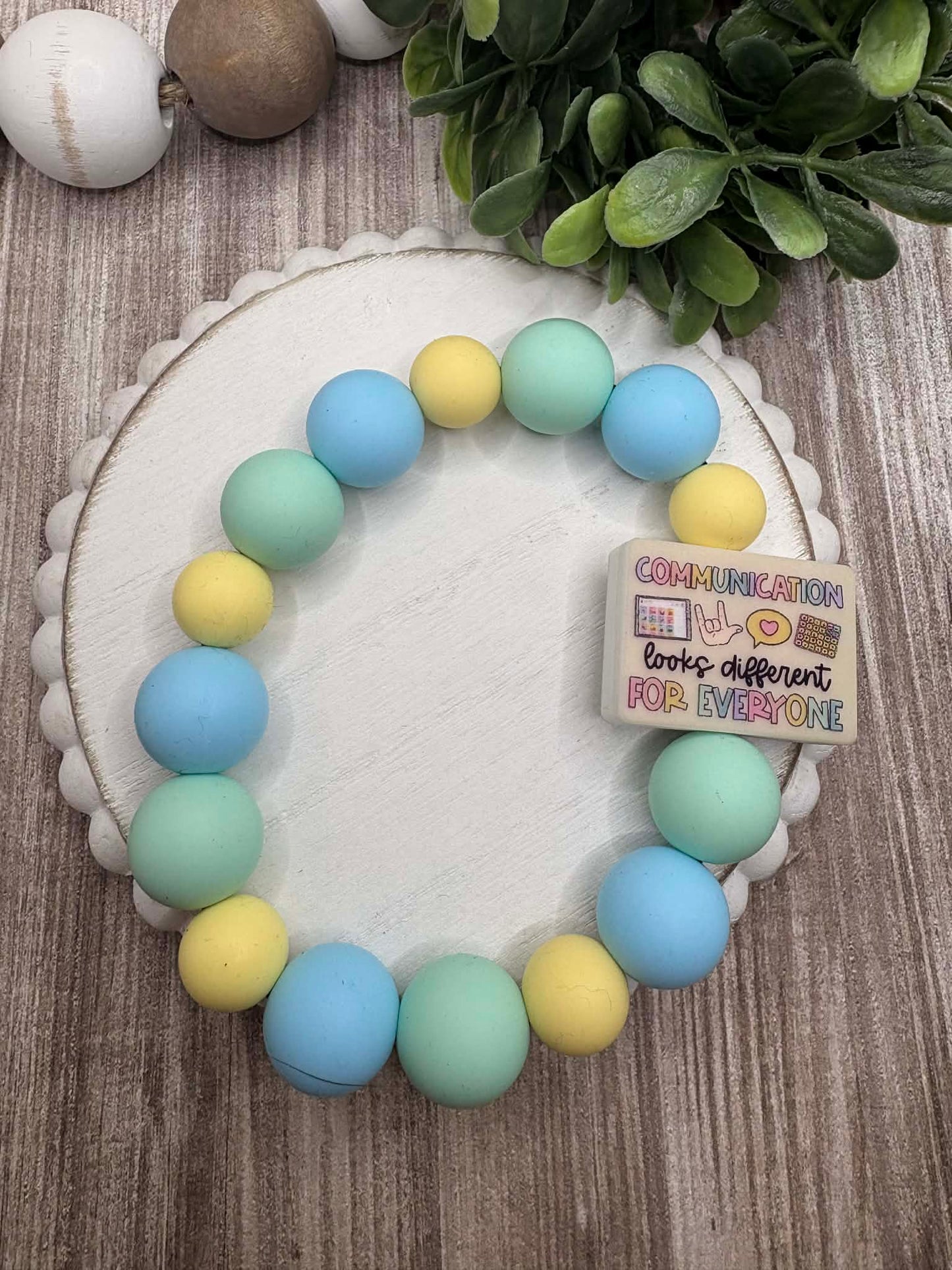 Communication looks different For Everyone Beaded Wristlet - Blue, Teal, Yellow