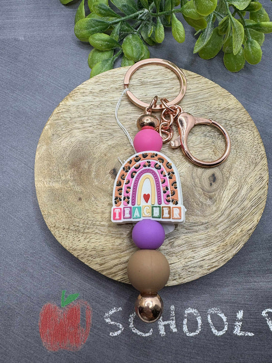 Teacher Rainbow Beaded Keychain