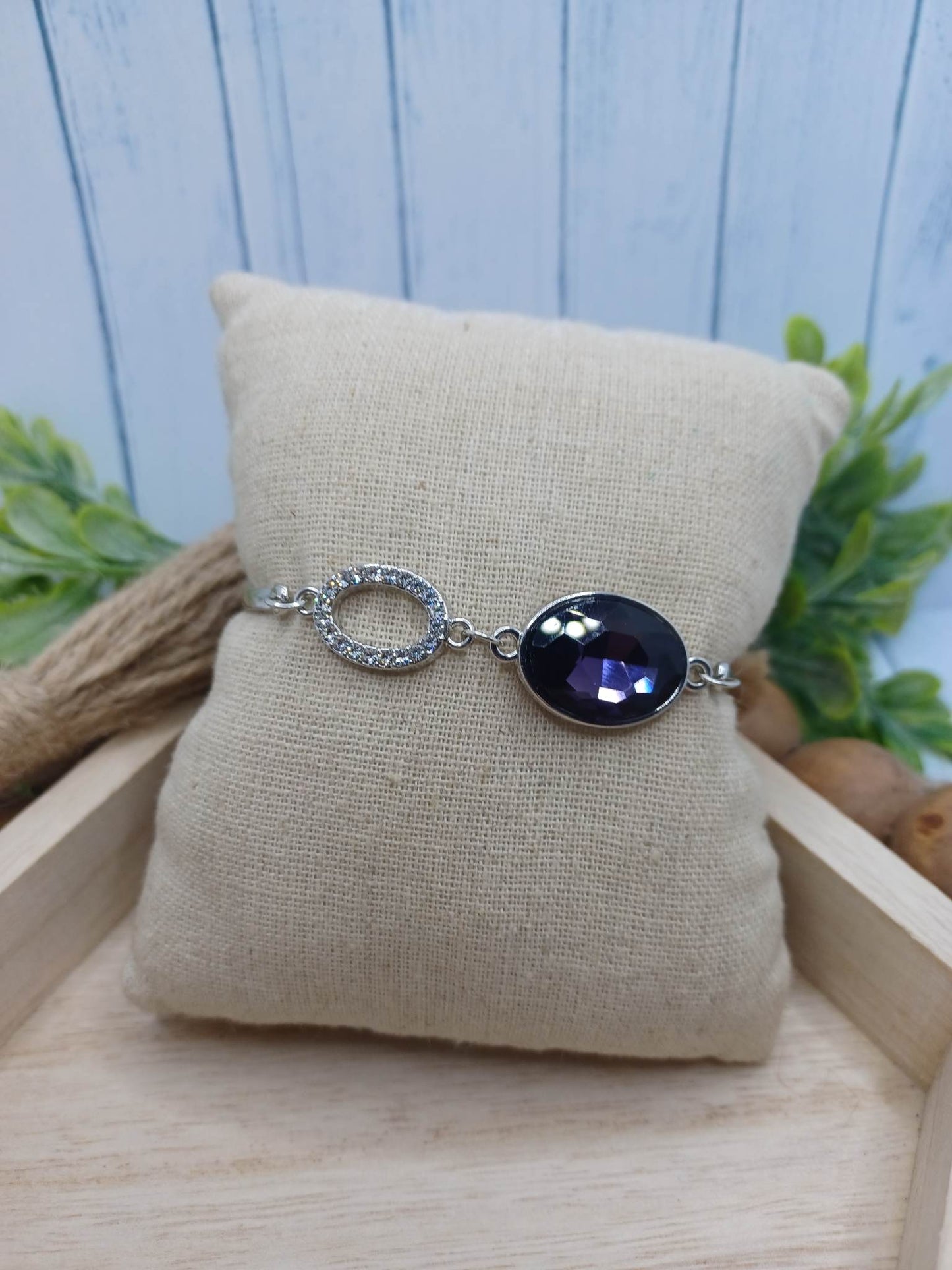 Silver Bracelet w/ Purple Rhinestone Accent