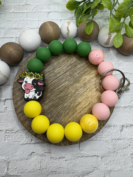 Country Cow Beaded Wristlet Keychain