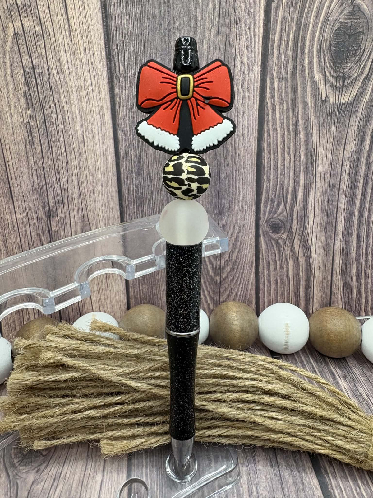 Santa Bow Beaded Ink Pen