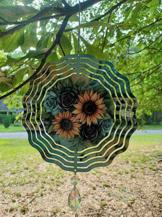 PREORDER - Teal & Yellow Sunflower Wind Spinner
